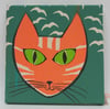 Ginger cat, bird scarer, screen print on fabric