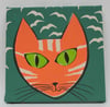 Ginger cat, bird scarer, screen print on fabric