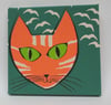 Ginger cat, bird scarer, screen print on fabric