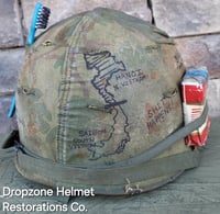 Image 8 of Vietnam M-1C Helmet & Paratrooper liner Mitchell Camo Cover DEATH FROM ABOVE