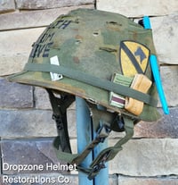 Image 3 of Vietnam M-1C Helmet & Paratrooper liner Mitchell Camo Cover DEATH FROM ABOVE