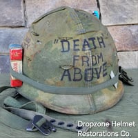 Image 9 of Vietnam M-1C Helmet & Paratrooper liner Mitchell Camo Cover DEATH FROM ABOVE