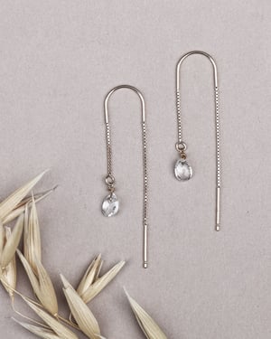 Image of 9ct gold box chain white topaz drop earrings