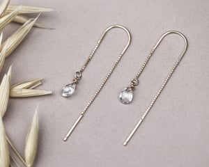 Image of 9ct gold box chain white topaz drop earrings