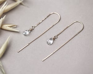 Image of 9ct gold box chain white topaz drop earrings