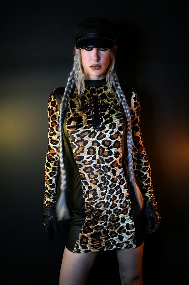 Image of LEOPARD AND LEATHER DRESS