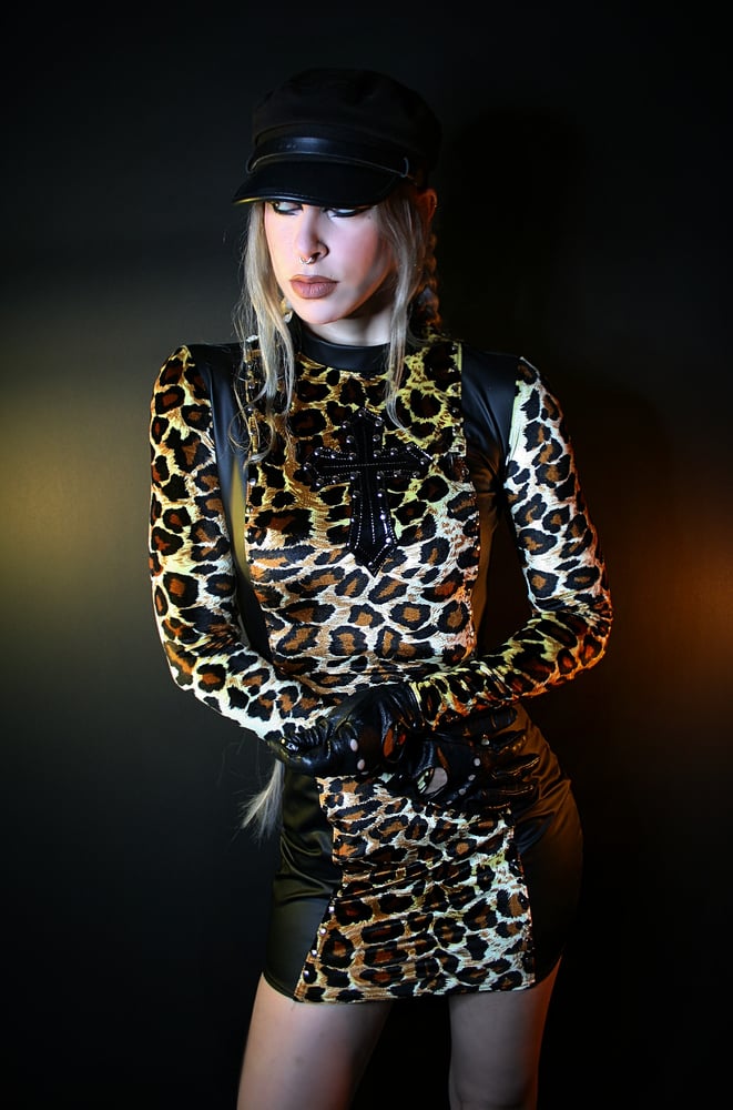 Image of LEOPARD AND LEATHER DRESS