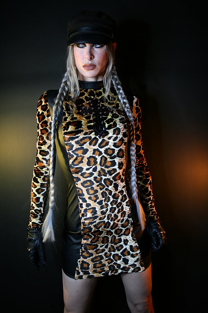 Image of LEOPARD AND LEATHER DRESS