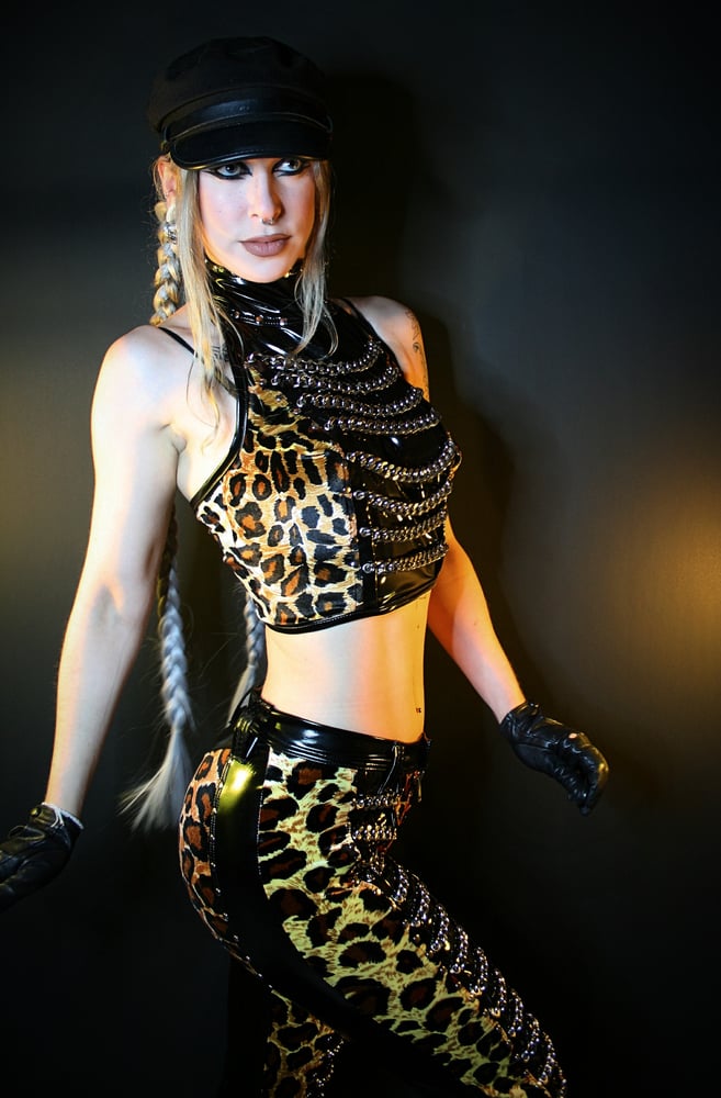 Image of LEOPARD AND PVC CHAIN HALTERNECK