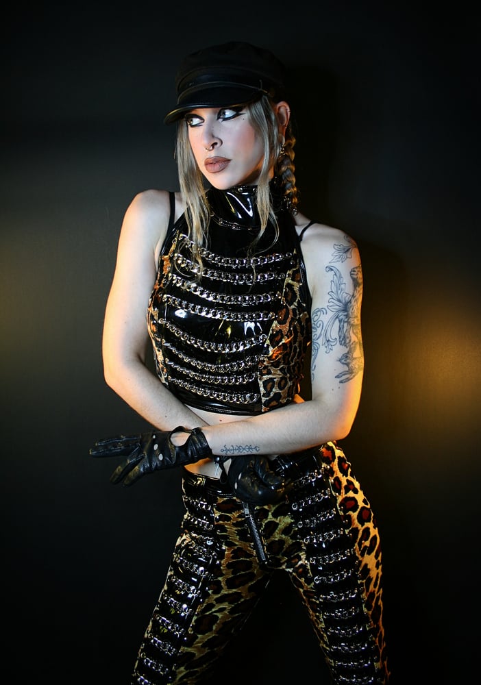 Image of LEOPARD AND PVC CHAIN HALTERNECK