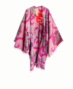 Image of Kort kimono dame af silke med kejserblomster - vendbar