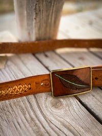 Image 1 of Vintage Leather belt with Handmade Leather Belt Buckle