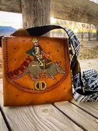 Image 1 of Handmade Leather Bag with Cowboy Skeleton