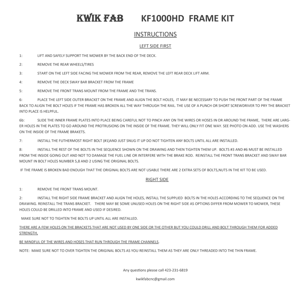 HEAVY DUTY Husqvarna Frame Kit