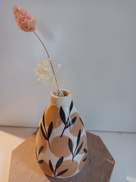 Image of Petit vase pois et feuilles 