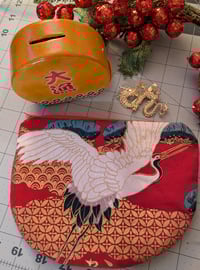 Image 1 of Japanese White Crane Zippered Clutch Purse 