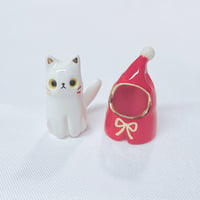 Image 3 of Santa coat white cat ceramic figurine