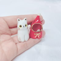 Image 4 of Santa coat white cat ceramic figurine