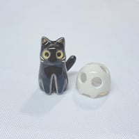 Image 3 of Glow In Dark Black Cat With Skull Mask ceramic Figurine (discount price)