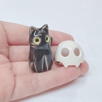 Image 4 of Glow In Dark Black Cat With Skull Mask ceramic Figurine (discount price)