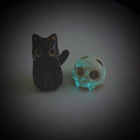 Image 7 of Glow In Dark Black Cat With Skull Mask ceramic Figurine (discount price)