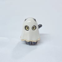 Image 1 of Glow In Dark Black Cat With Ghost Mask Ceramic Figurine (Discount price)