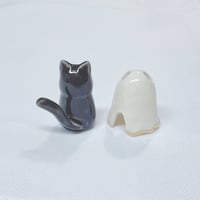 Image 6 of Glow In Dark Black Cat With Ghost Mask Ceramic Figurine (Discount price)