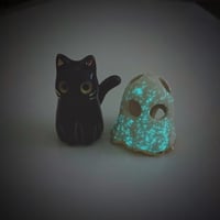 Image 8 of Glow In Dark Black Cat With Ghost Mask Ceramic Figurine (Discount price)