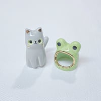 Image 3 of Gray cat with frog hat ceramic figurine #1