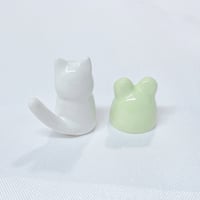 Image 5 of White kitty with frog hat ceramic figurine