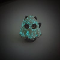 Image 6 of Glow In Dark Black Cat With Ghost Mask ceramic Figurine (white gold version)