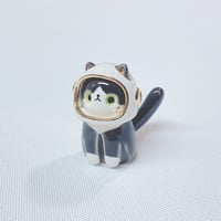 Image 2 of Tuxedo cat with astronaut helmet ceramic figurine