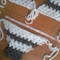 Image 3 of Women hand  crochet grey striped bikini set (recycled wool, alpaca, polyester  blend)