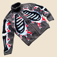 Image 2 of REWORKED CRACKY 3D PUFF SKELETON GREY POLAR FLEECE JACKET SIZE M