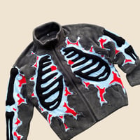 Image 5 of REWORKED CRACKY 3D PUFF SKELETON GREY POLAR FLEECE JACKET SIZE M