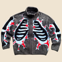 Image 1 of REWORKED CRACKY 3D PUFF SKELETON GREY POLAR FLEECE JACKET SIZE M