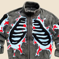 Image 4 of REWORKED CRACKY 3D PUFF SKELETON GREY POLAR FLEECE JACKET SIZE M