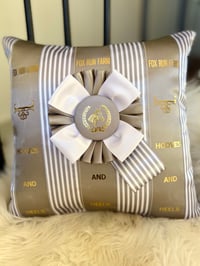 Equestrian Rosette Pillow - Grey, White, Gold