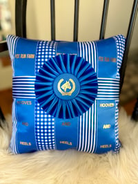 Equestrian Rosette Pillow - Blue, White, Gold