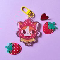 Image 1 of Strawberry Cat epoxy keychain