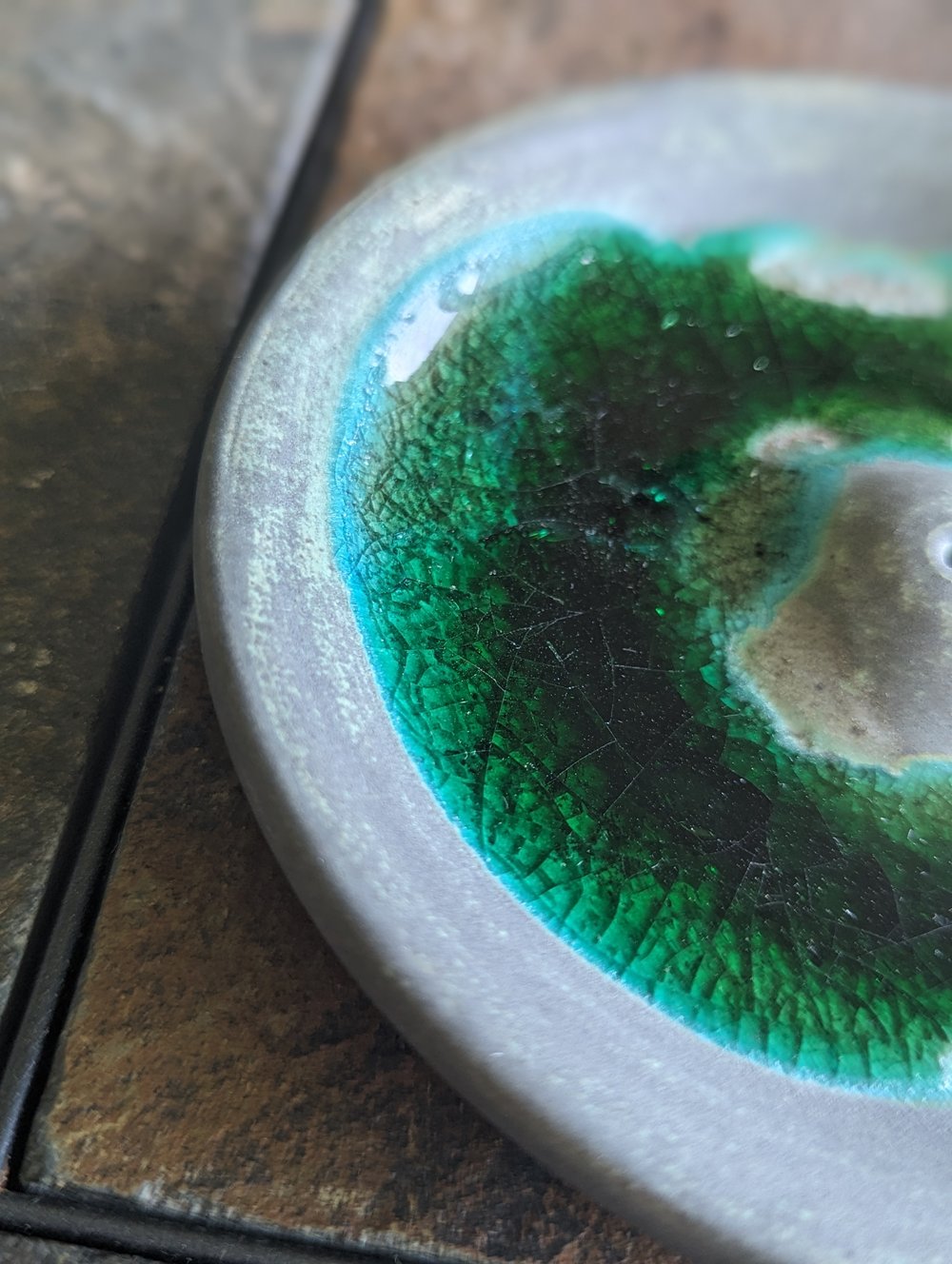 Melted Glass Incense Holder - Green 