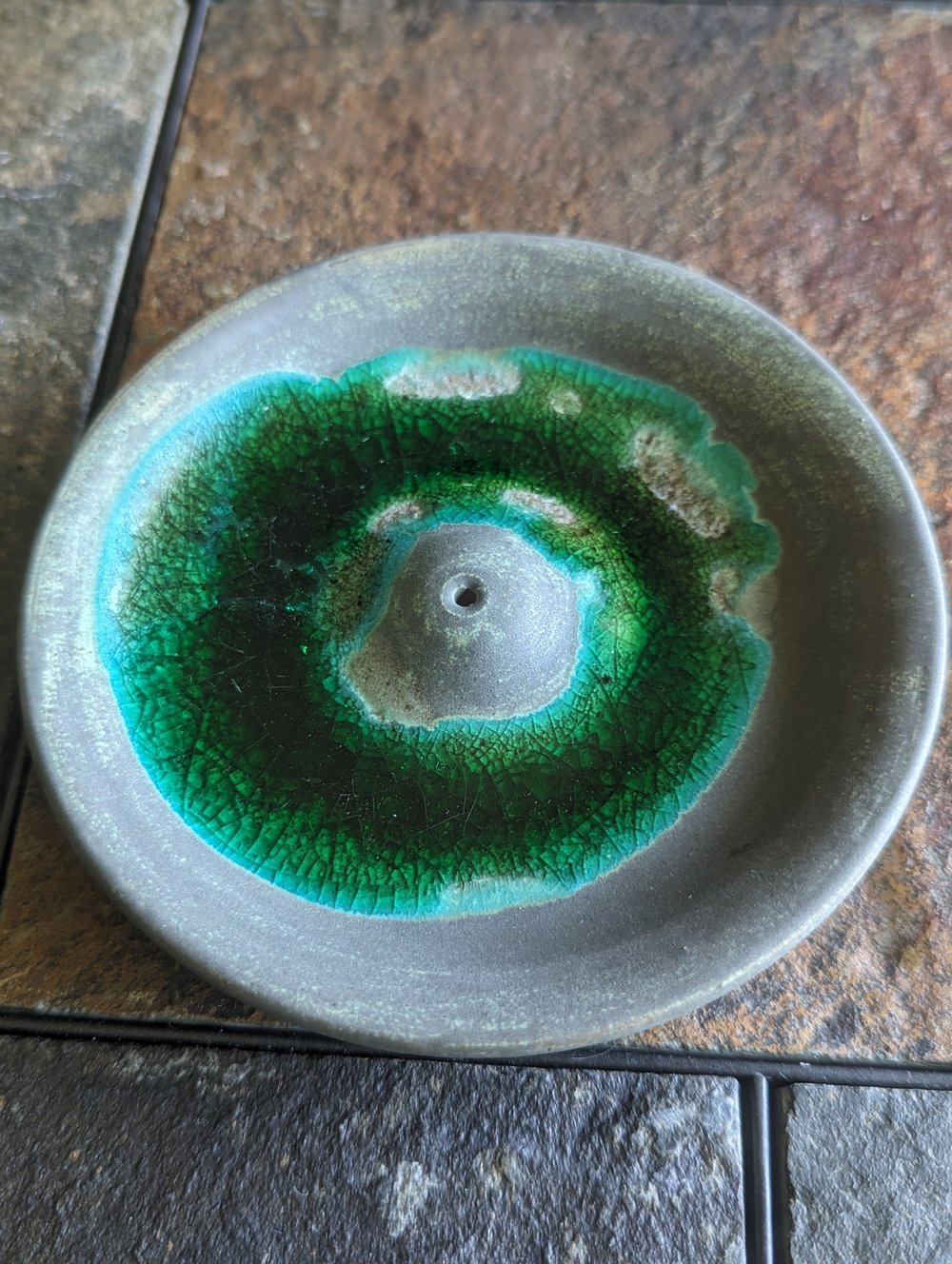 Melted Glass Incense Holder - Green 