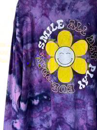 Image 9 of ♻️ UPCYCLED 2X PLUS 100% Cotton Smiley Long Sleeve Graphic Tee in Purple Haze Ice Dye