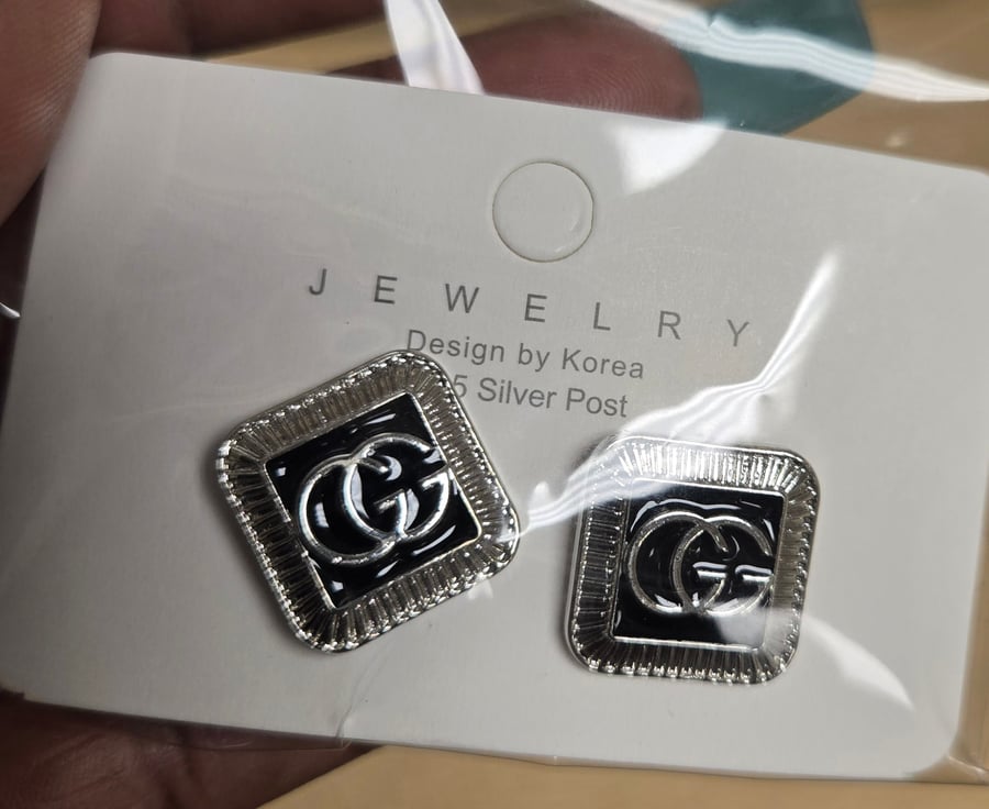 Image of Silver & Black Earrings