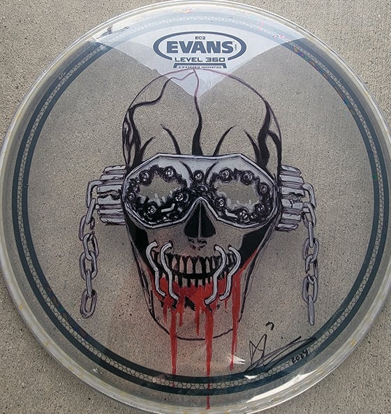 Image of Megadeth Vic 10" Drumhead - illustrated and signed by Dirk 