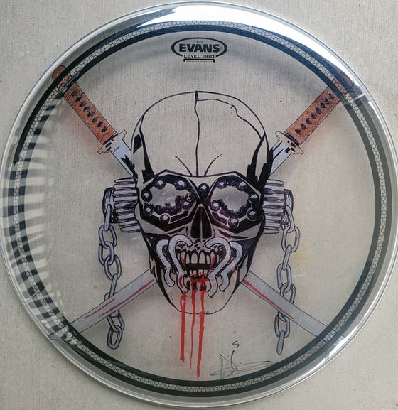 Image of Megadeth Vic 18" Drumhead - illustrated and signed by Dirk