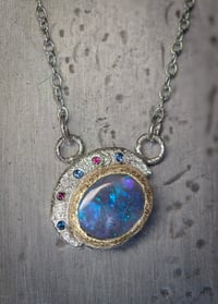 Image 1 of Lightning Ridge Opal pendant in recycled silver and 9ct with sapphire and ruby