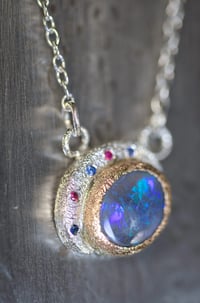 Image 2 of Lightning Ridge Opal pendant in recycled silver and 9ct with sapphire and ruby