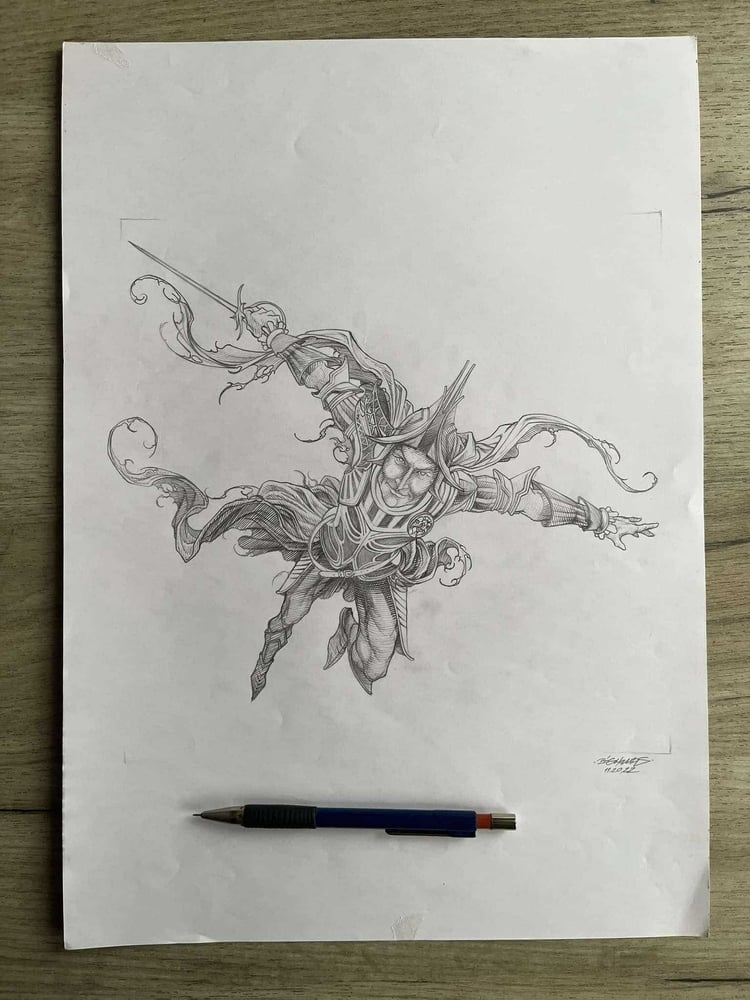 Image of Magic the Gathering Ixalan Vona original prelim sketch