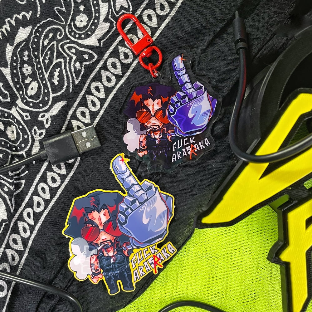 johnny silverhand cyberpunk 2077 charm and sticker